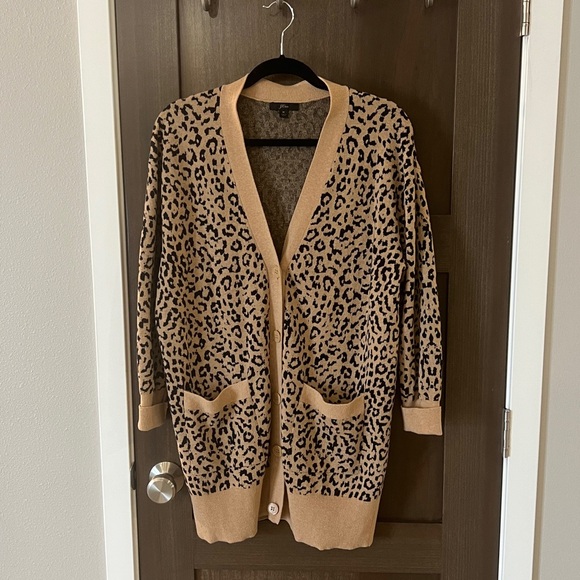 J. Crew Sweaters - J. Crew leopard long cardigan size M